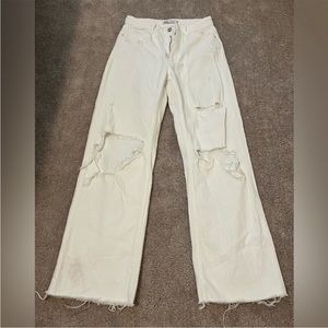 Zara wide leg ripped jeans white
